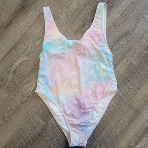 Pink blue orange purple pastel tie dye one piece swimsuit